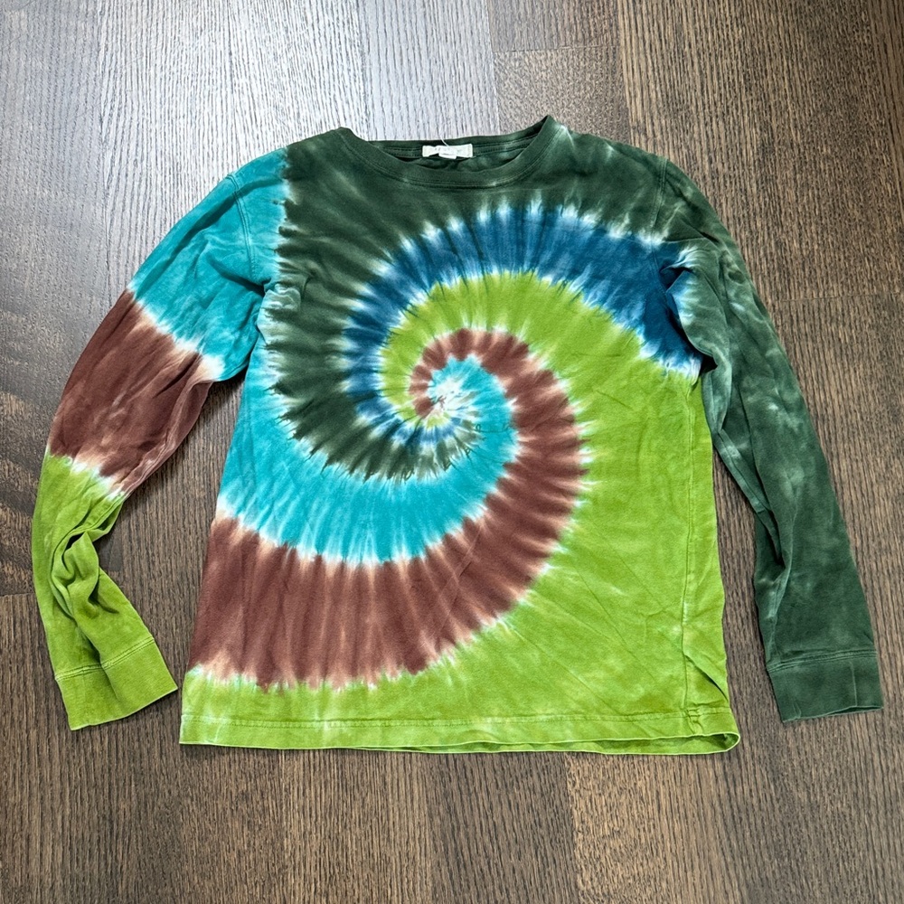 Lands' End Kids Tie-Dye Long Sleeve Tee - Green, Blue, Brown